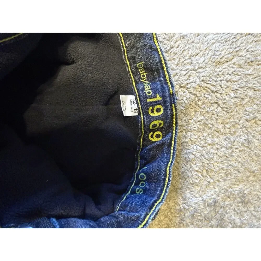 Baby Gap 1969 Fleece Lined Jeans 12-18M Loose Fit Blue Denim Warm Winter Toddler